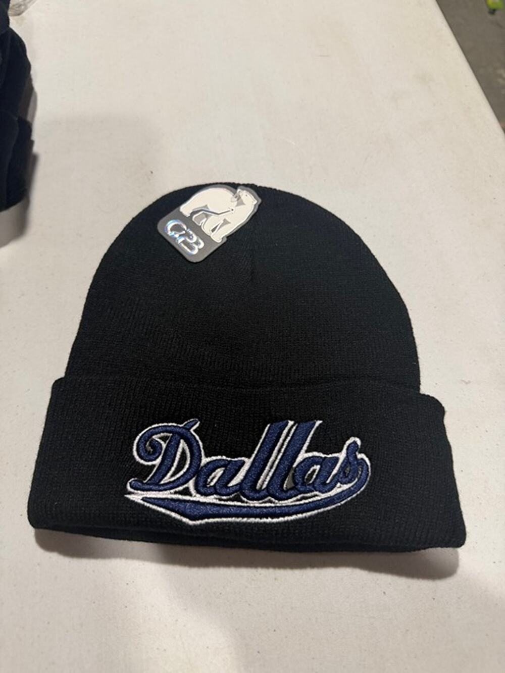 Dallas Embroidered Black Cuffed Knit Beanie Winter Hat New